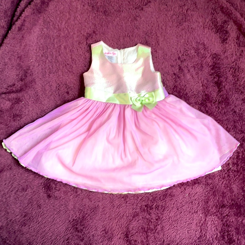 2T Jessica Ann green and violent party bow dress